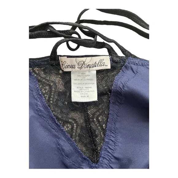LINEA Donatella lace dark purple lingerie adjustable spaghetti strap bow Women M - Picture 14 of 15